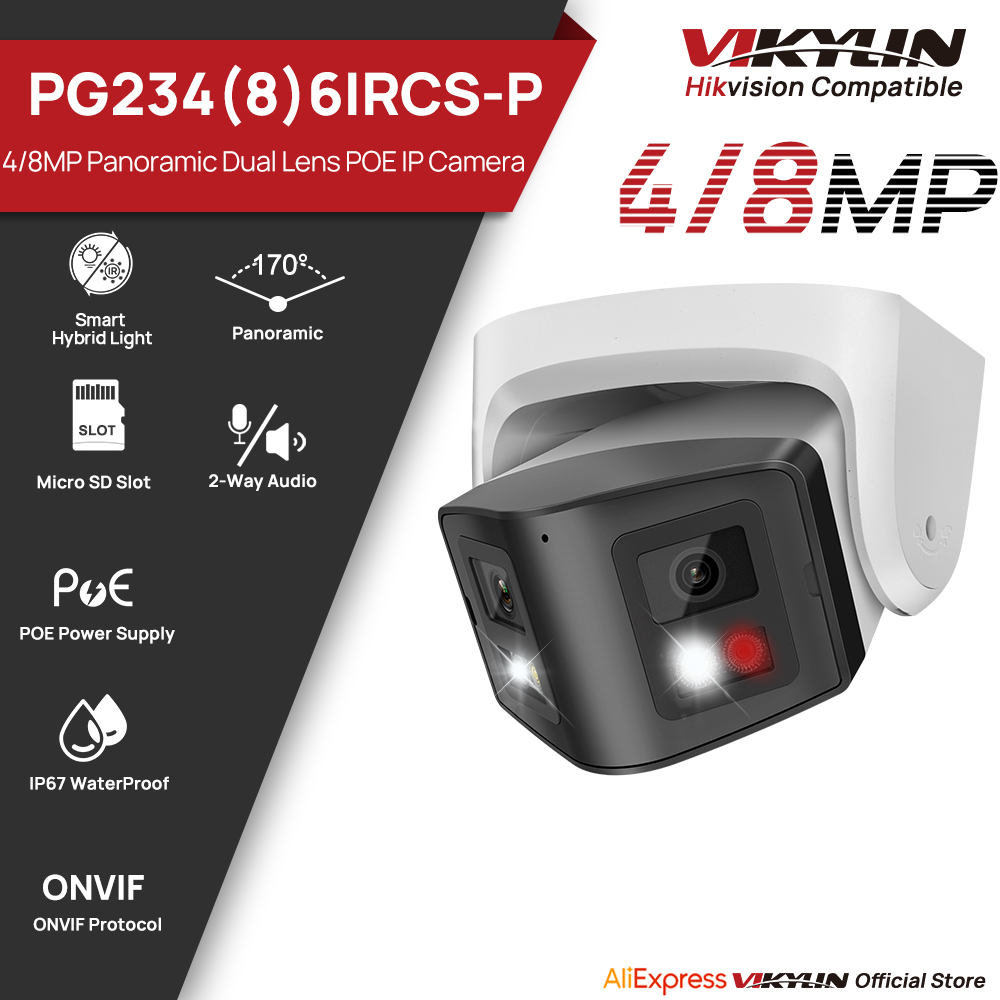 Home Security Lights Outdoors - Vikylin 4/8MP Panoramic Smart Dual Light