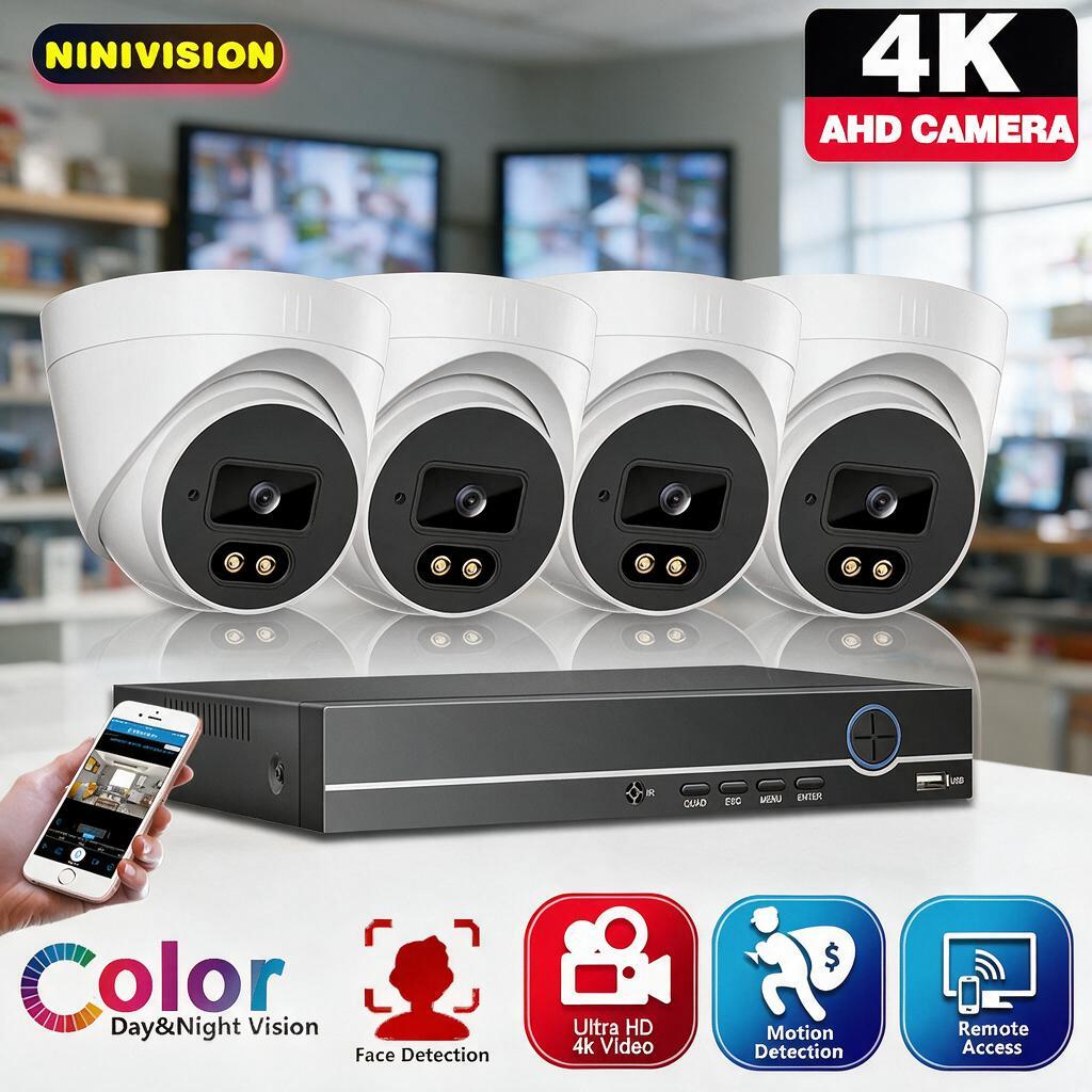 Home Security And Camera Systems - 4CH 4K AHD Dome Camera Security